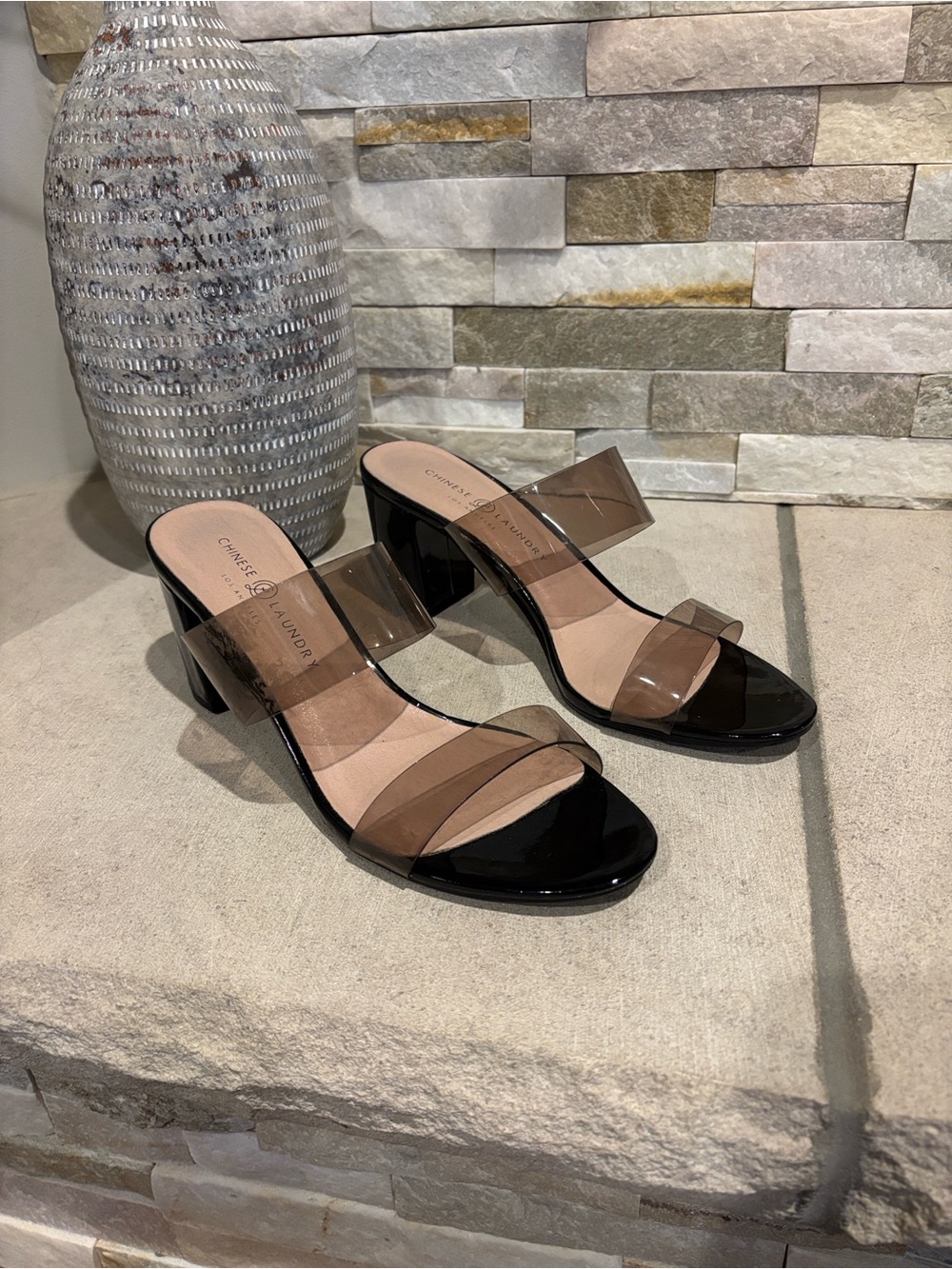 Chinese Laundry Clear Chunky Heel Slide Sandals - Picture 5 of 12